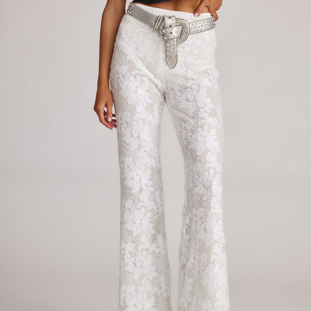 12th Tribe White Lace Flare Pants